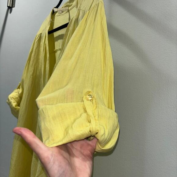 Eileen Fisher Butter Yellow 100% Irish Linen Button Down Shirt- Size Large - Picture 7 of 12